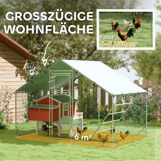 Enclos Poulailler Acier Galvanisé 6m² pour 6-8 Poules Parc Extérieur Bâche Toit 3x2m - ComfortXL Pet Living - Image 4