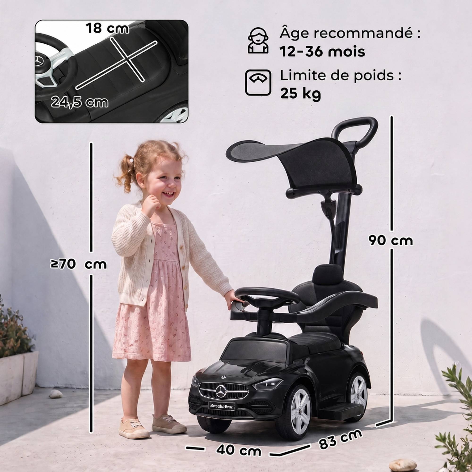 Sans Marque - Porteur Enfants Mercedes-Benz Licence 12-36 Mois Noir - Image 5