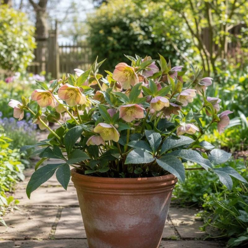 Hellébore orientale Peach à fleurs Rose/Orange - feuillage Persistant - Godet - 5/20 cm - Imagen 4