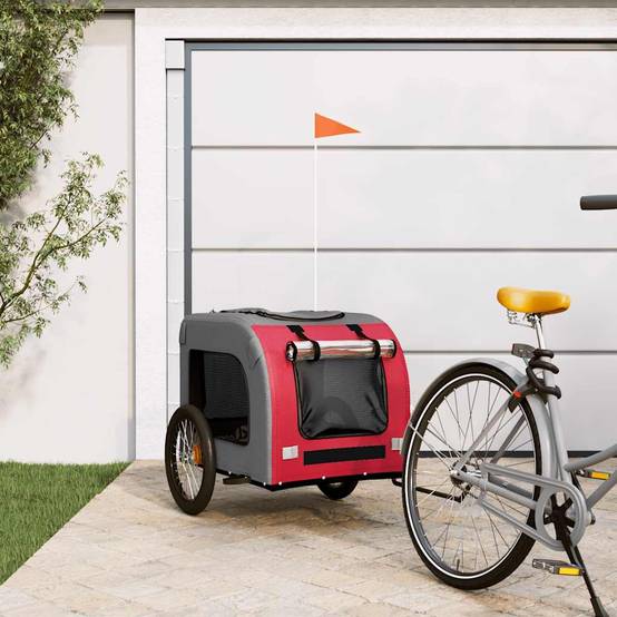Remorque de vélo pour animaux tissu Oxford et fer rouge et gris 69 x 133.5 x 73.5 cm - PANGIVO - Image 1