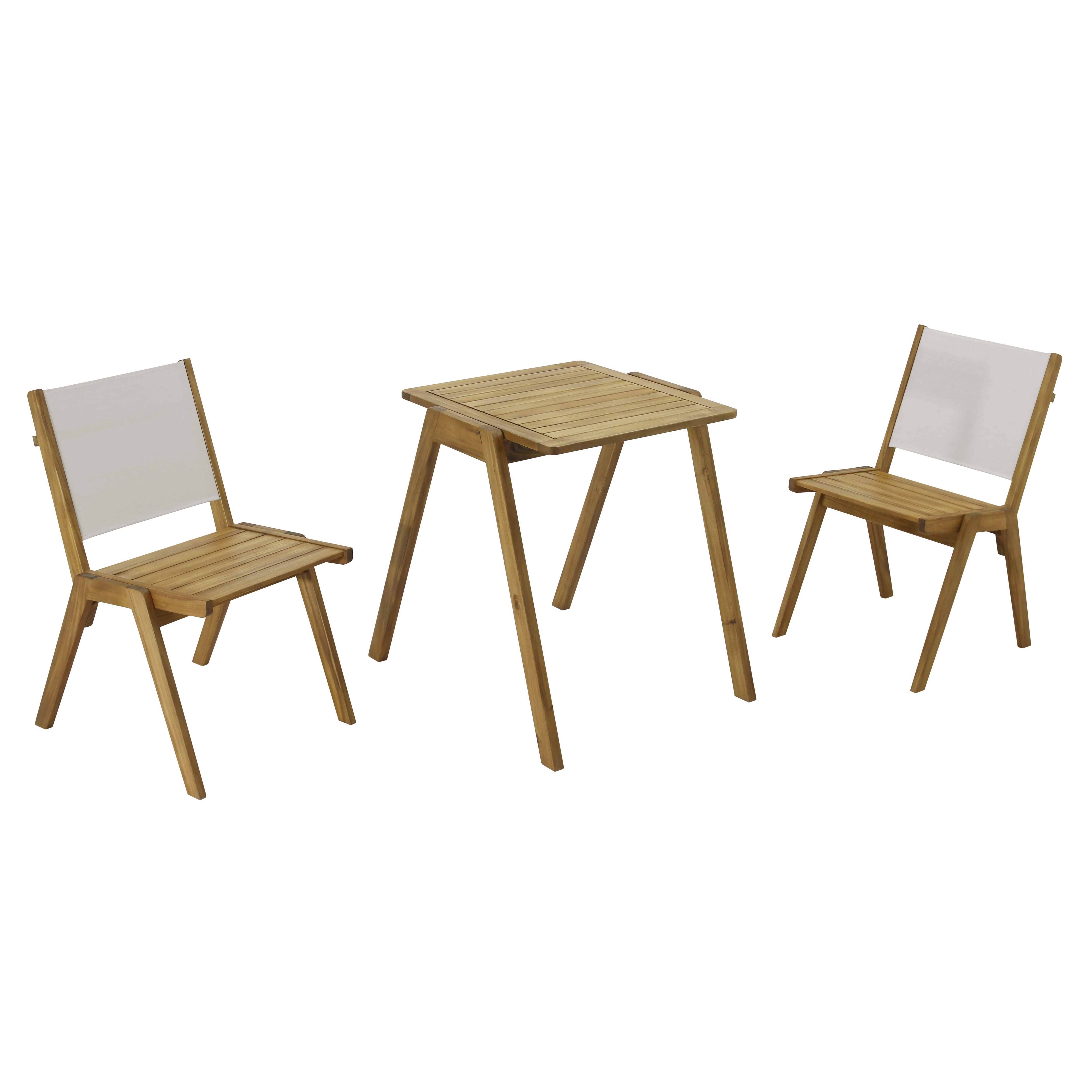 Oviala - Table de jardin carrée et 2 chaises en bois écru Uzes - Oviala