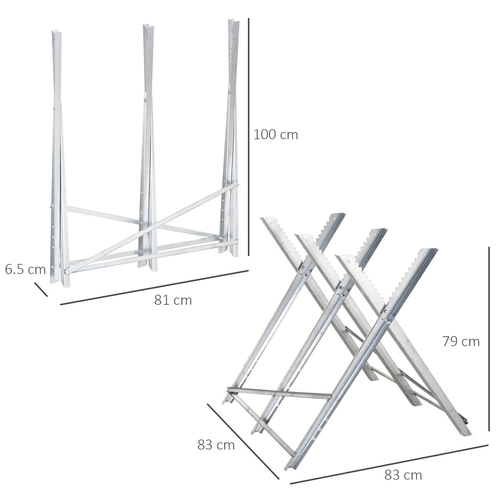 ComfortXL - Chevalet de sciage pliant en métal argenté 83 x 83 x 79 cm pour couper du bois avec supports crantés antiglisse - Image 3