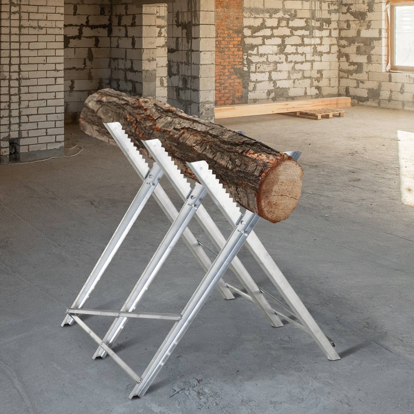 ComfortXL - Chevalet de sciage pliant en métal argenté 83 x 83 x 79 cm pour couper du bois avec supports crantés antiglisse - Image 1