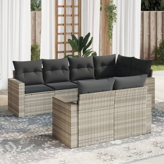 Salon de jardin bas 7 pièces Résine Tressée Gris Clair avec Coffres de Rangement – ComfortXL Outdoor Living - Image 1