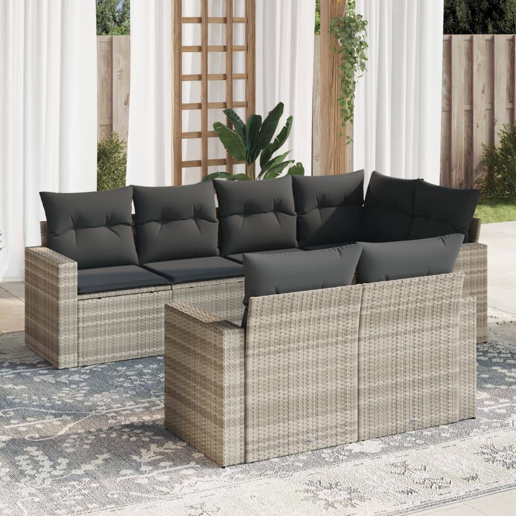 Salon de jardin bas 7 pièces Résine Tressée Gris Clair avec Coffres de Rangement – ComfortXL Outdoor Living - Image 1
