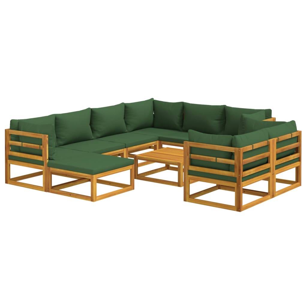Helloshop26 - Salon de jardin meuble d'extérieur ensemble de mobilier 10 pièces avec coussins vert bois massif - Imagen 1