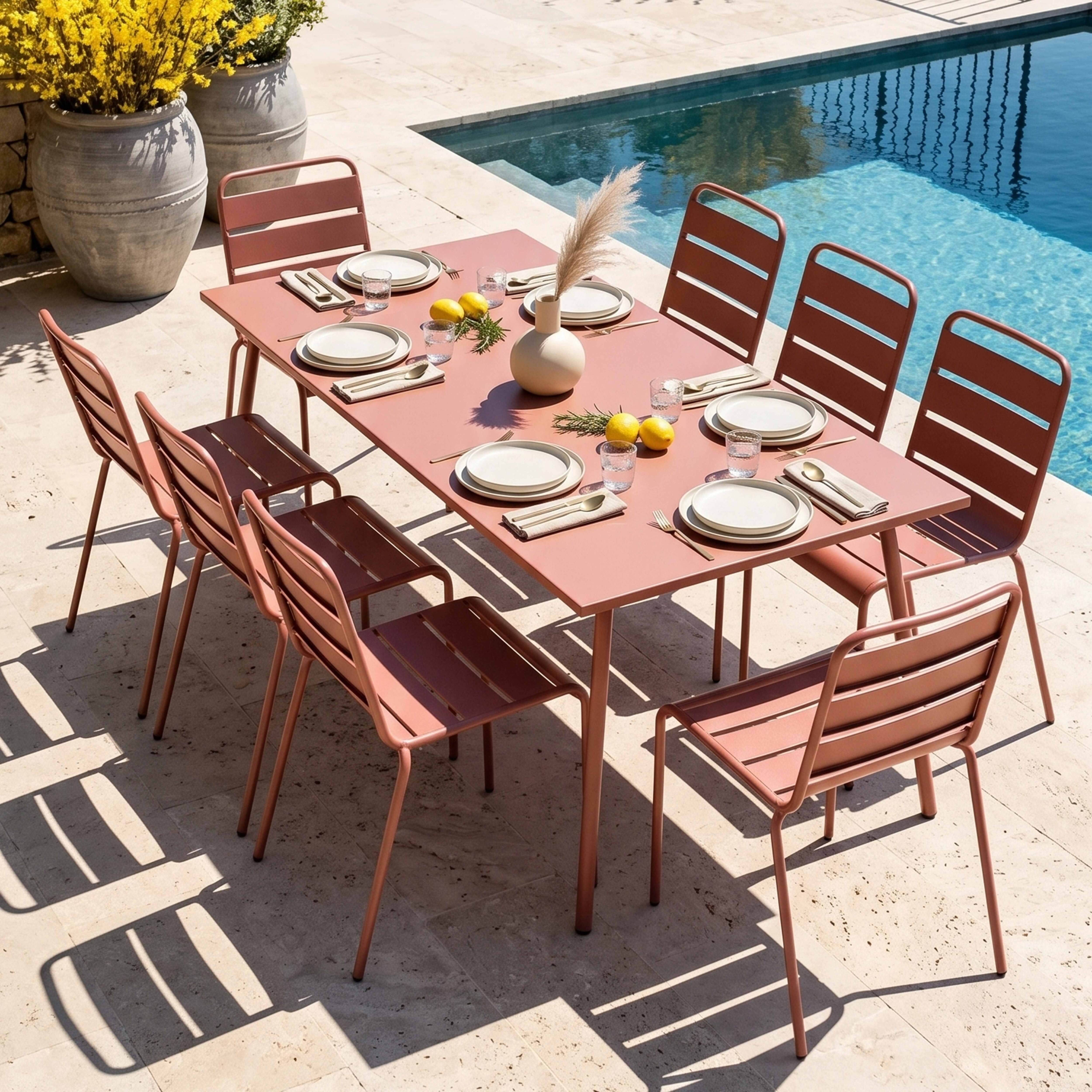 Oviala - Ensemble table de jardin et 8 chaises en métal argile Palavas - Oviala - Image 2