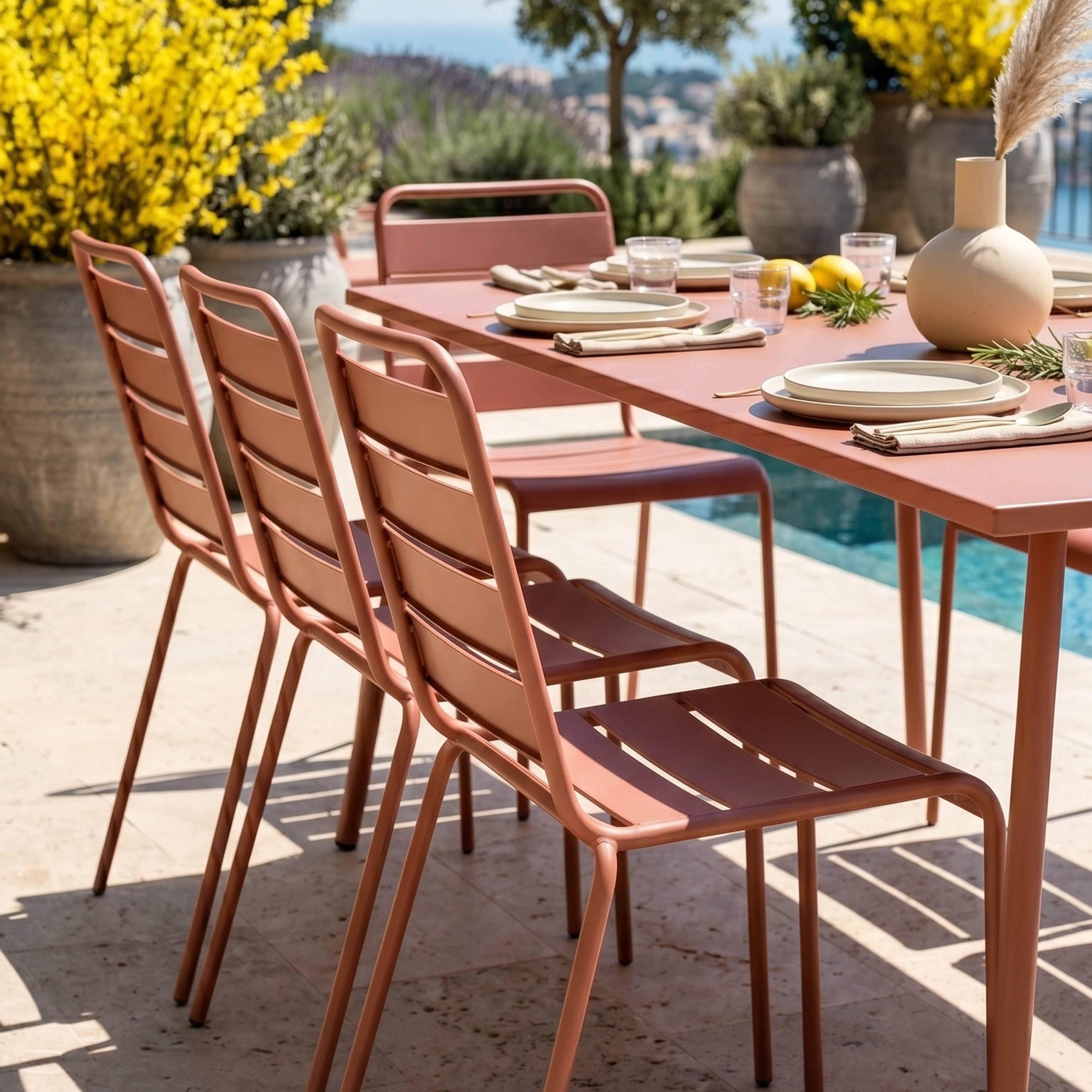 Oviala - Ensemble table de jardin et 8 chaises en métal argile Palavas - Oviala - Image 4