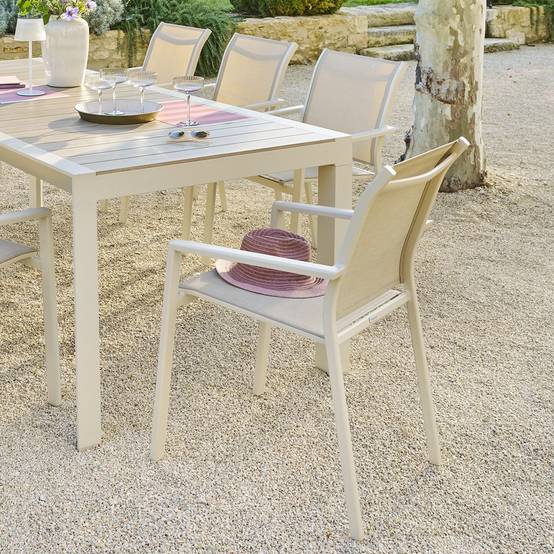 Hesperide - Fauteuil de jardin empilable "Essentia" lin & argile en aluminium traité en epoxy Hespéride - Image 4