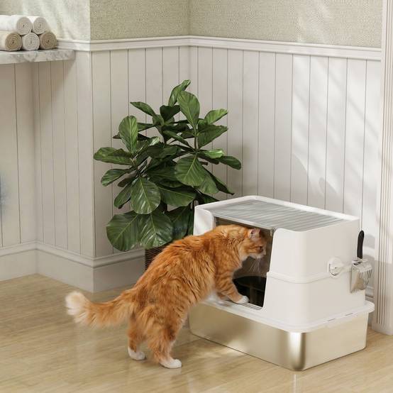 Maison de toilette acier plastique pour intérieur double entrée bac XL 60cm gris - ComfortXL Outdoor Living - Image 3
