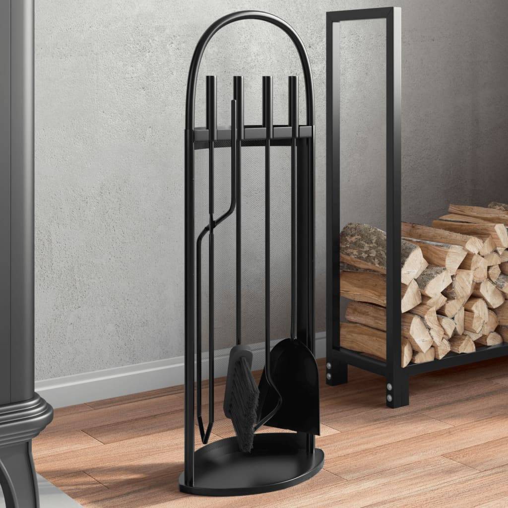 Set Serviteur de Cheminée Acier 5 Pièces pour Foyer Entretien du Feu 66 cm Noir - ComfortXL Outdoor Living - Image 1