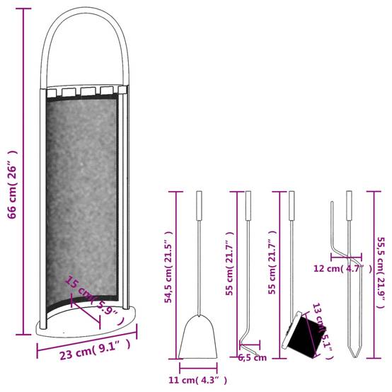 Set Serviteur de Cheminée Acier 5 Pièces pour Foyer Entretien du Feu 66 cm Noir - ComfortXL Outdoor Living - Image 10