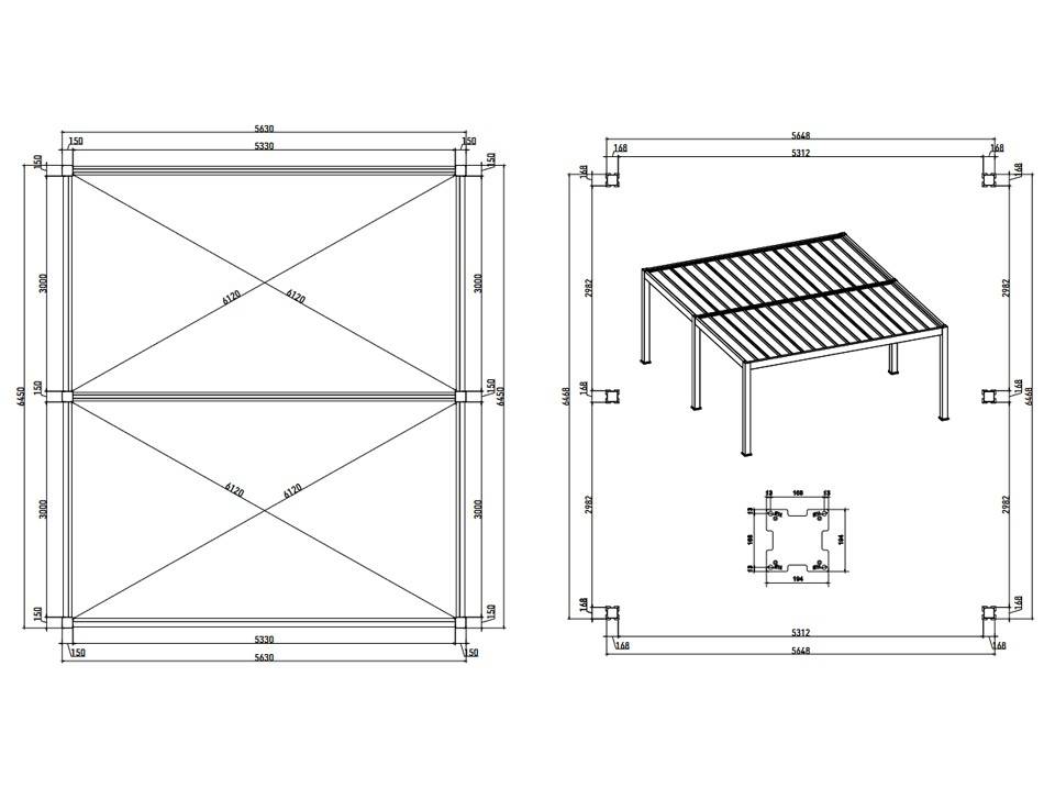 Carport Aluminium 570 x 645 cm WESTON - 37 m2 - Hauteur : 255 - 2 Voitures - Imagen 9