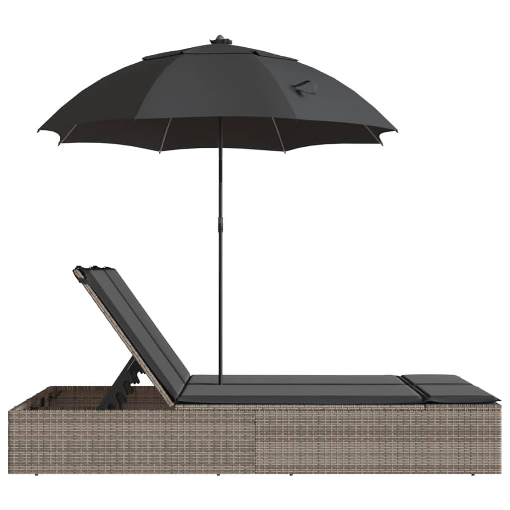 PANGIVO - Chaise longue double avec coussins et parasol gris résine tressée 200 x 164 x 176 cm - PANGIVO - Image 5