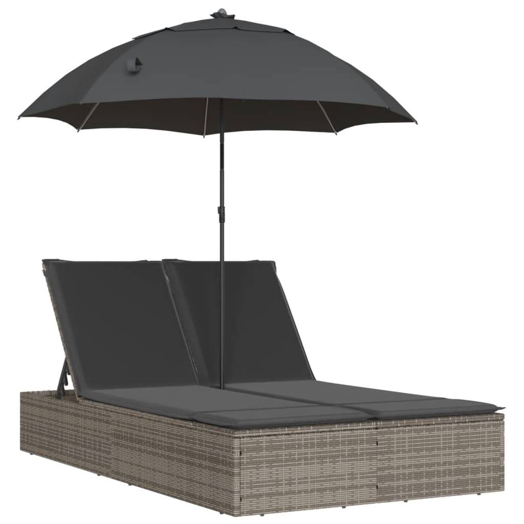 PANGIVO - Chaise longue double avec coussins et parasol gris résine tressée 200 x 164 x 176 cm - PANGIVO - Image 2