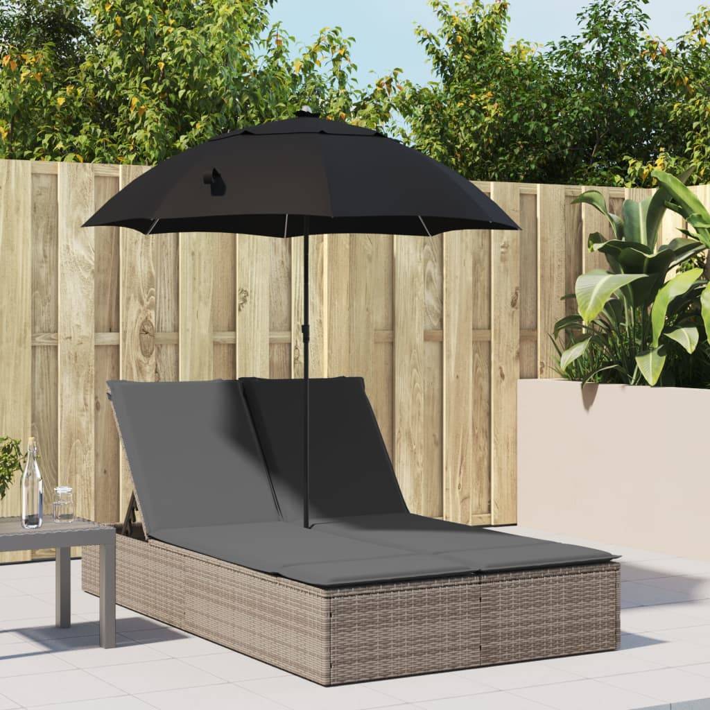 PANGIVO - Chaise longue double avec coussins et parasol gris résine tressée 200 x 164 x 176 cm - PANGIVO - Image 1
