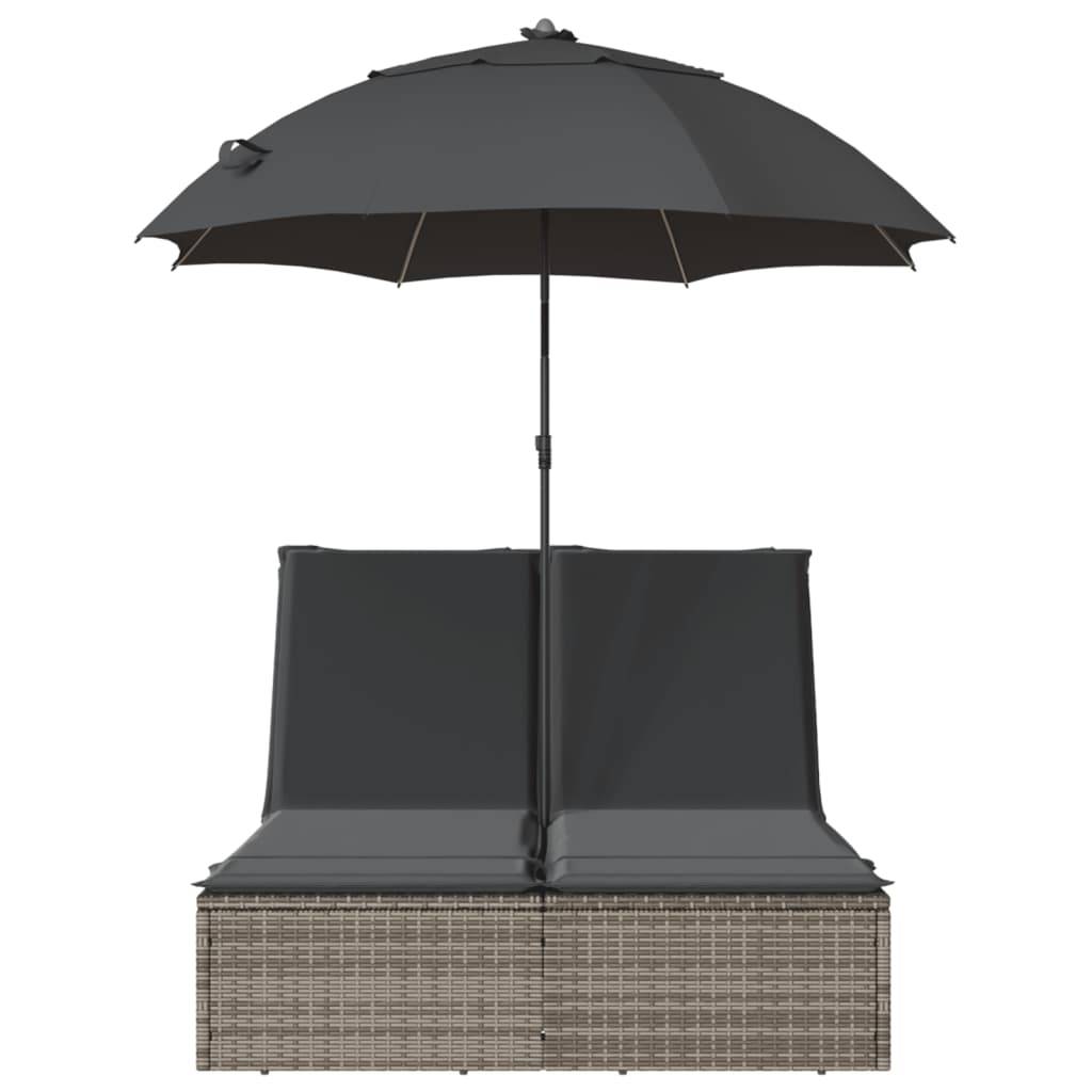 PANGIVO - Chaise longue double avec coussins et parasol gris résine tressée 200 x 164 x 176 cm - PANGIVO - Image 4