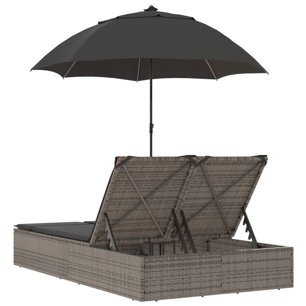 PANGIVO - Chaise longue double avec coussins et parasol gris résine tressée 200 x 164 x 176 cm - PANGIVO - Image 6