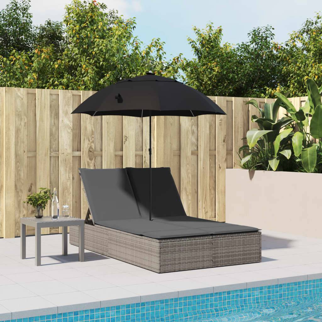 PANGIVO - Chaise longue double avec coussins et parasol gris résine tressée 200 x 164 x 176 cm - PANGIVO - Image 3