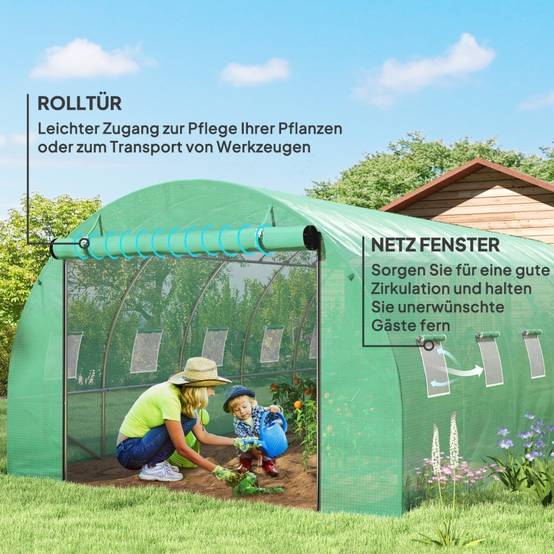 Serre Tunnel Jardin 18m² Acier et PE Vert 600x300cm Portes Enroulables - ComfortXL Outdoor Living - Image 5