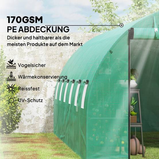 Serre Tunnel Jardin 18m² Acier et PE Vert 600x300cm Portes Enroulables - ComfortXL Outdoor Living - Image 4