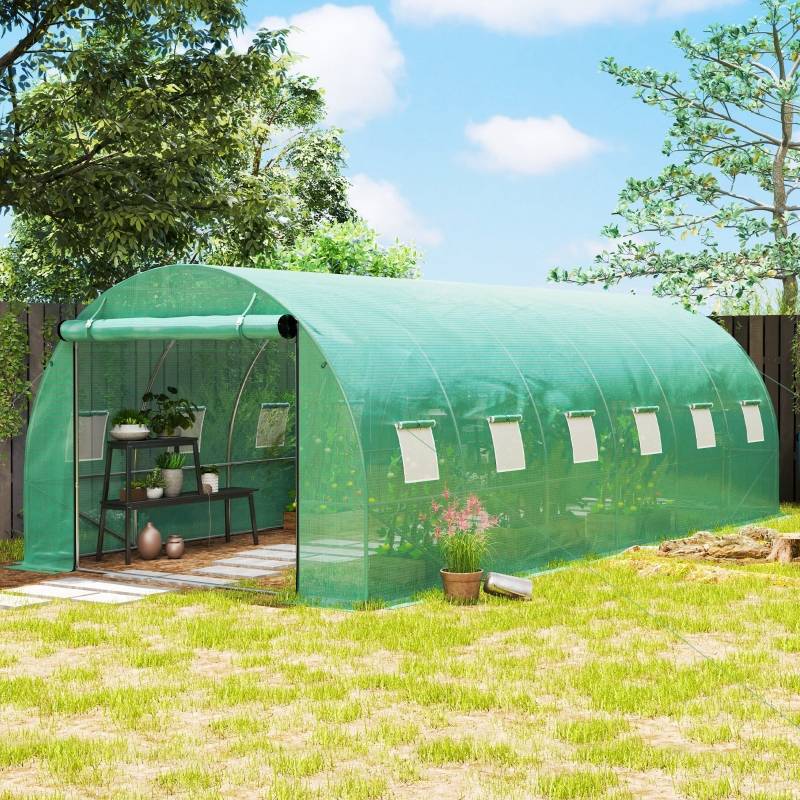 Serre Tunnel Jardin 18m² Acier et PE Vert 600x300cm Portes Enroulables - ComfortXL Outdoor Living - Image 1