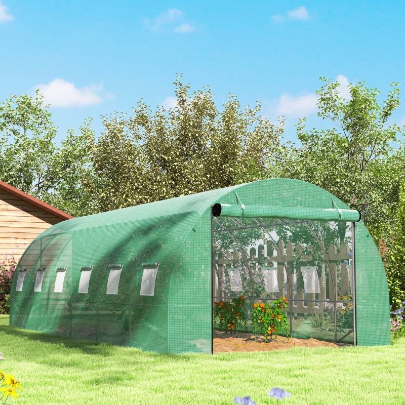 Serre Tunnel Jardin 18m² Acier et PE Vert 600x300cm Portes Enroulables - ComfortXL Outdoor Living - Image 7