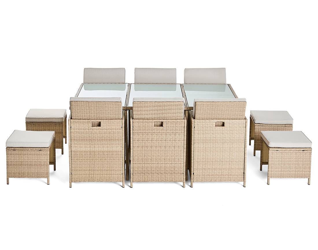 Salon de jardin encastrable 10 places en résine tressée beige avec coussins et housse – Best Mobilier - Image 2