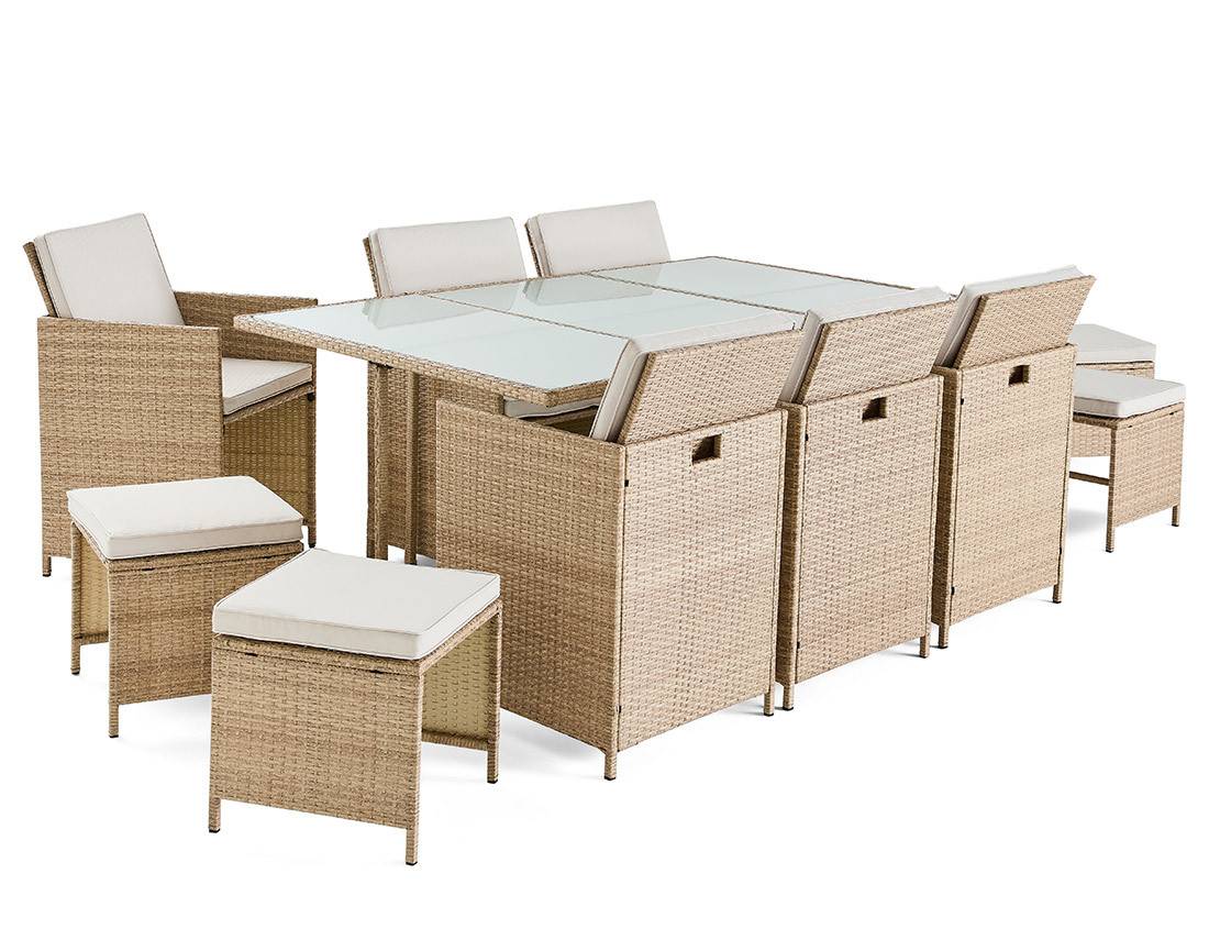 Salon de jardin encastrable 10 places en résine tressée beige avec coussins et housse – Best Mobilier - Image 3