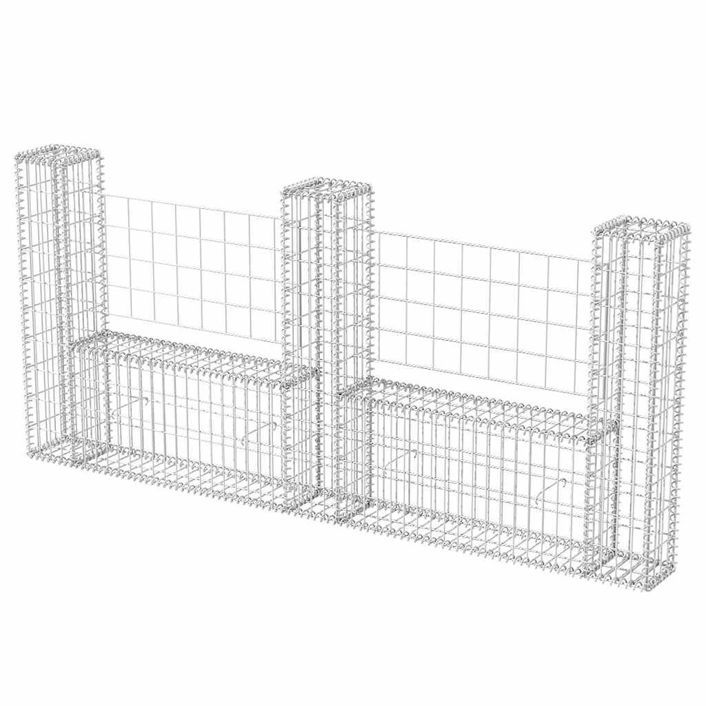 Panier de gabion en forme de U Acier galvanisé Argenté 240 x 20 x 100 cm - PANGIVO - Image 2