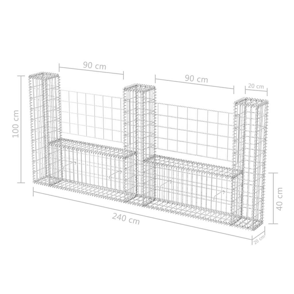 Panier de gabion en forme de U Acier galvanisé Argenté 240 x 20 x 100 cm - PANGIVO - Image 6