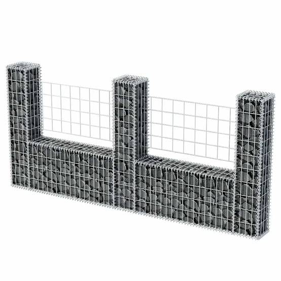 Panier de gabion en forme de U Acier galvanisé Argenté 240 x 20 x 100 cm - PANGIVO - Image 3