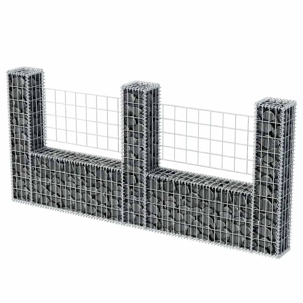 Panier de gabion en forme de U Acier galvanisé Argenté 240 x 20 x 100 cm - PANGIVO - Image 3