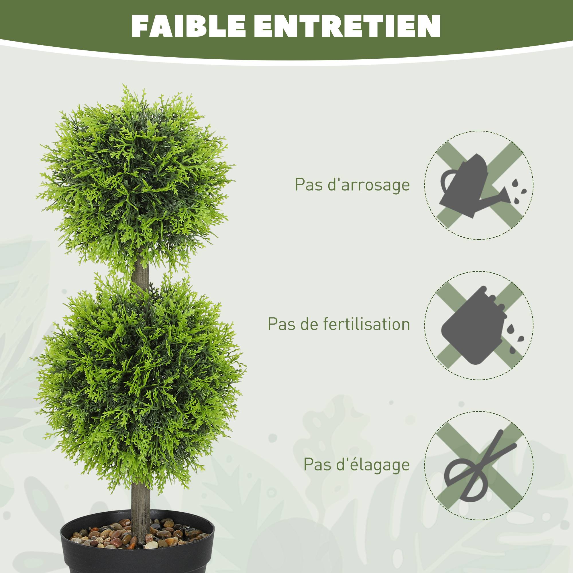 Lot de 2 plantes artificielles décoratives, boules de buis artificiel 60 cm avec pot, plastique, vert - Image 8