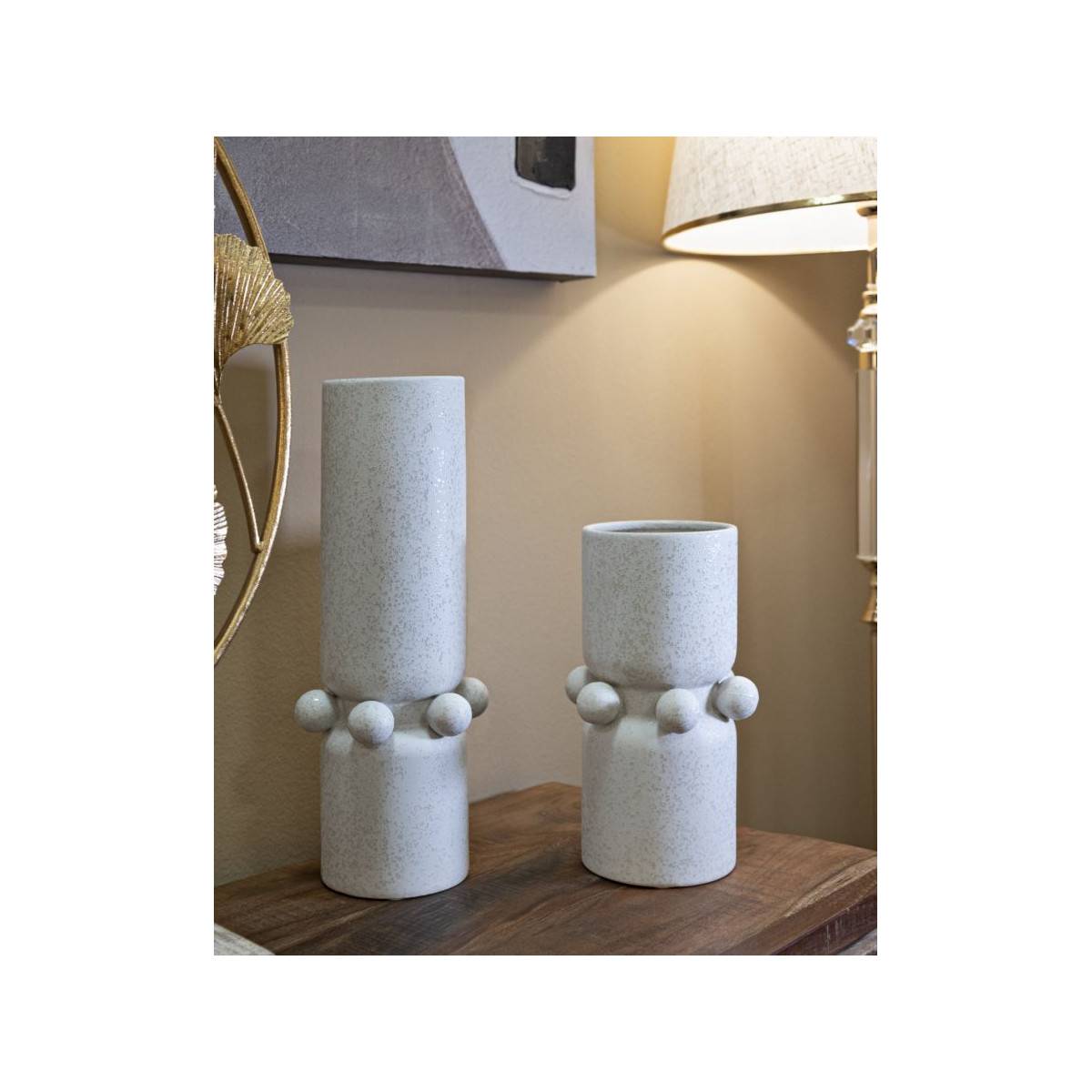 Paris Prix - Vase Cylindrique en Céramique "Bubbles" 28cm Crème - Image 5