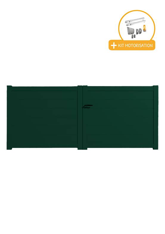 Portail alu battant plein en kit +MOT dim. L.3500 (entre piliers) X H.1700 mmMOT SGS Essential (vérins) Vert (RAL 6005)