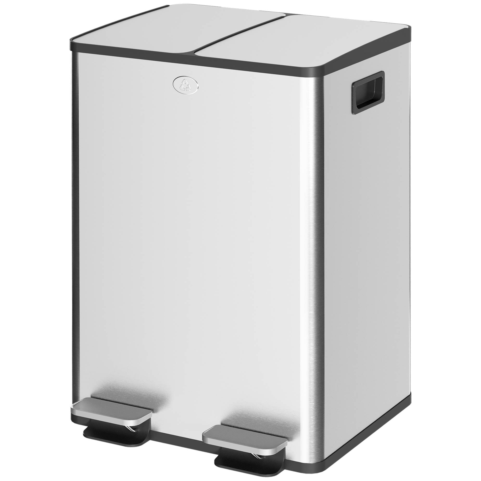 Sans Marque - Séparateur déchets 28 L 2 compartiments fermeture silencieuse acier inoxydable polypropylène 45,8x36x67,6 cm argent - Image 2