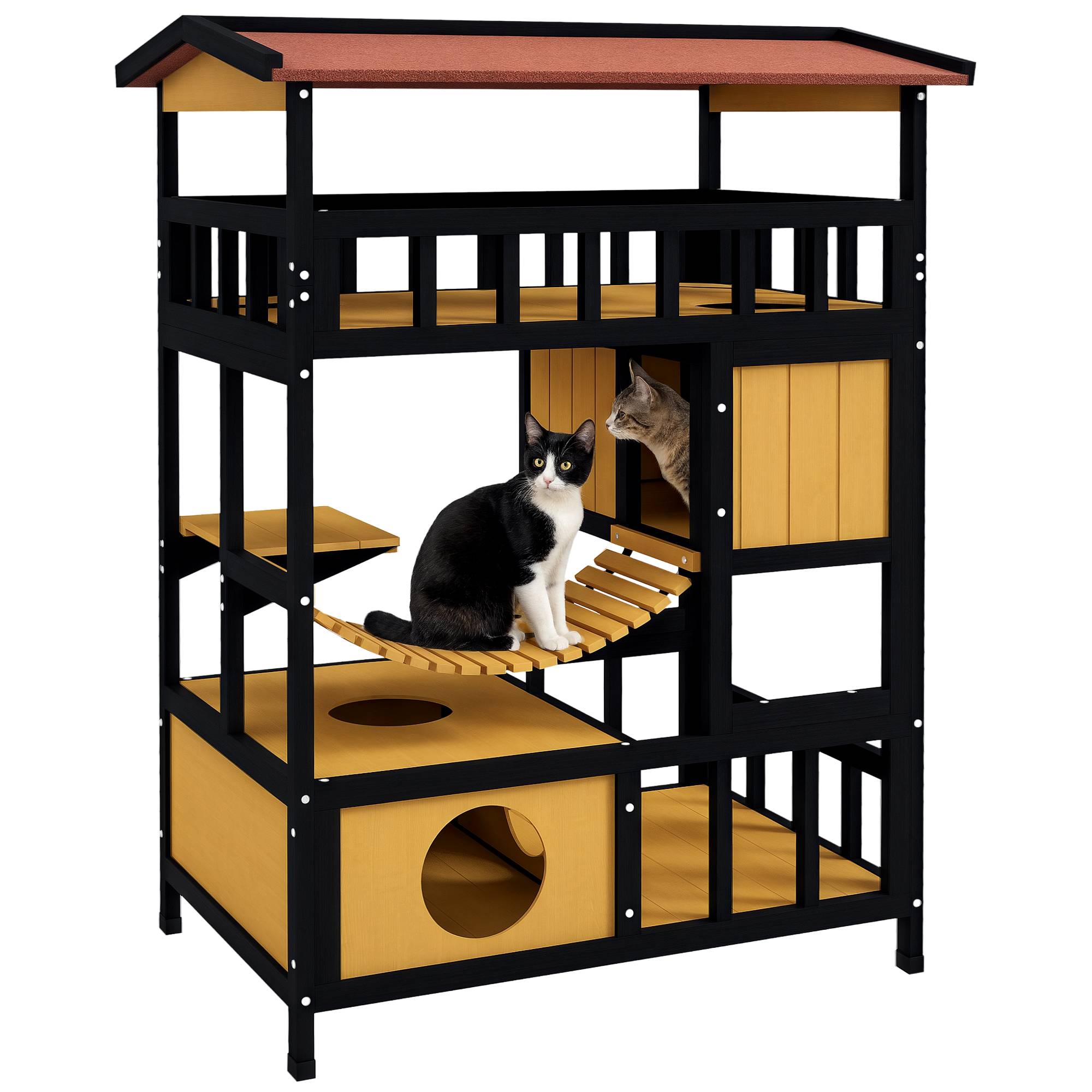 Maisonnette pour chat bois naturel 84 x 60 x 116 cm - PANGIVO - Image 1