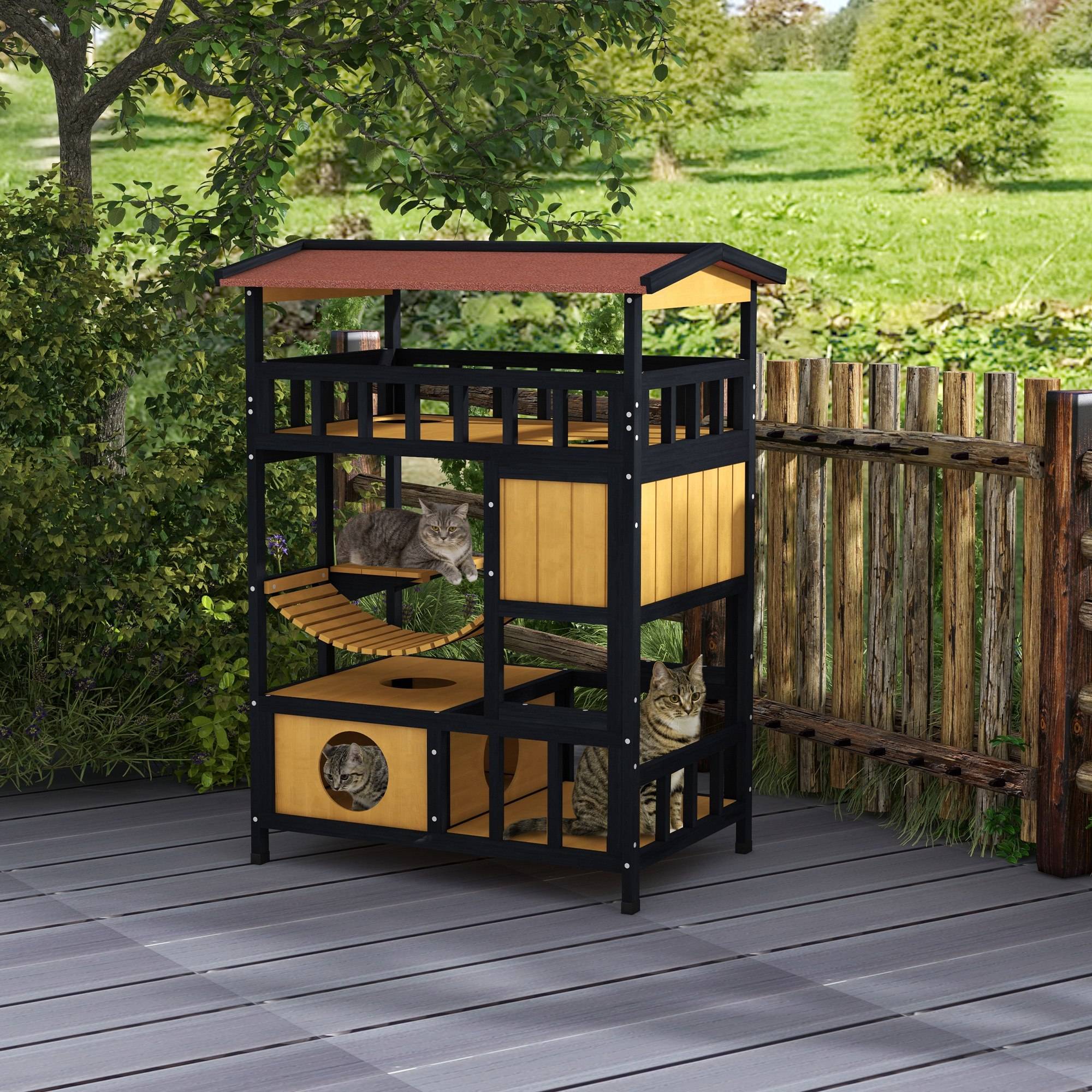 Maisonnette pour chat bois naturel 84 x 60 x 116 cm - PANGIVO - Image 4