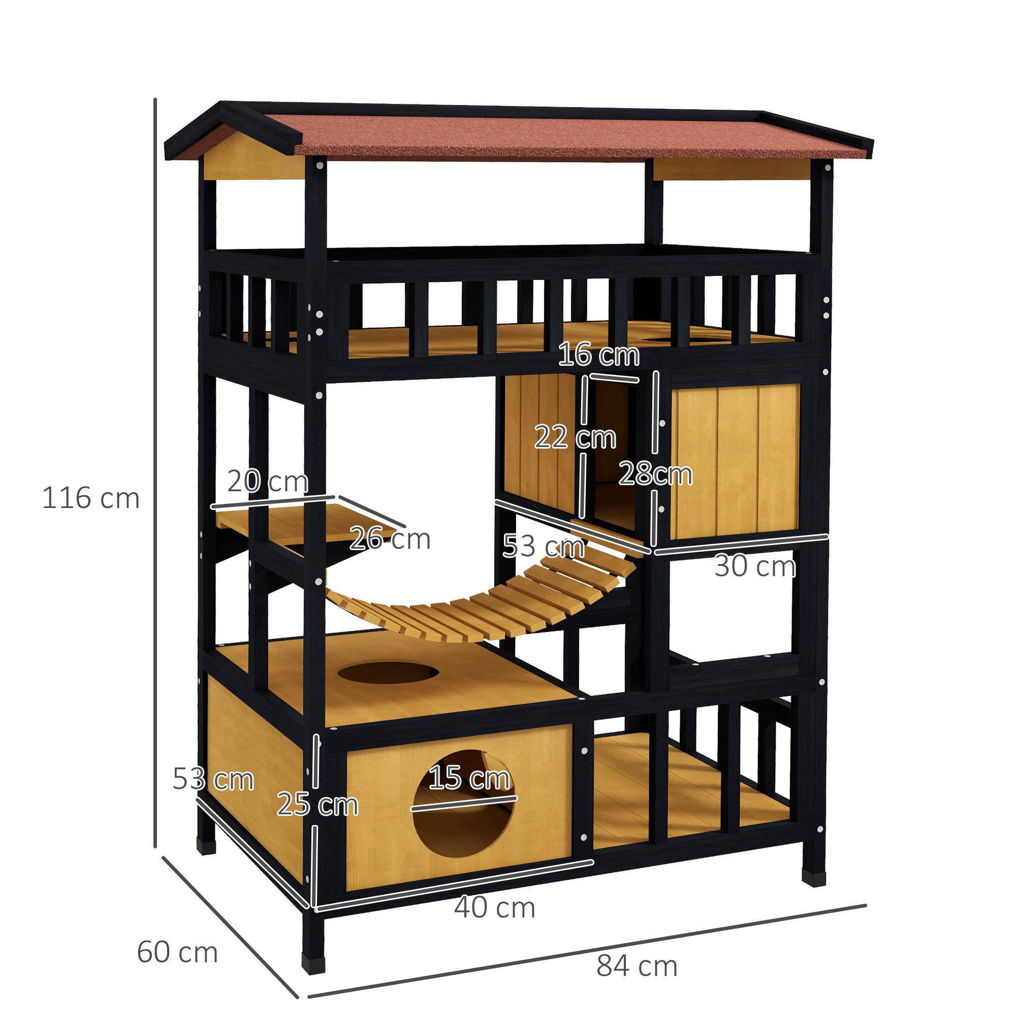 Maisonnette pour chat bois naturel 84 x 60 x 116 cm - PANGIVO - Image 5