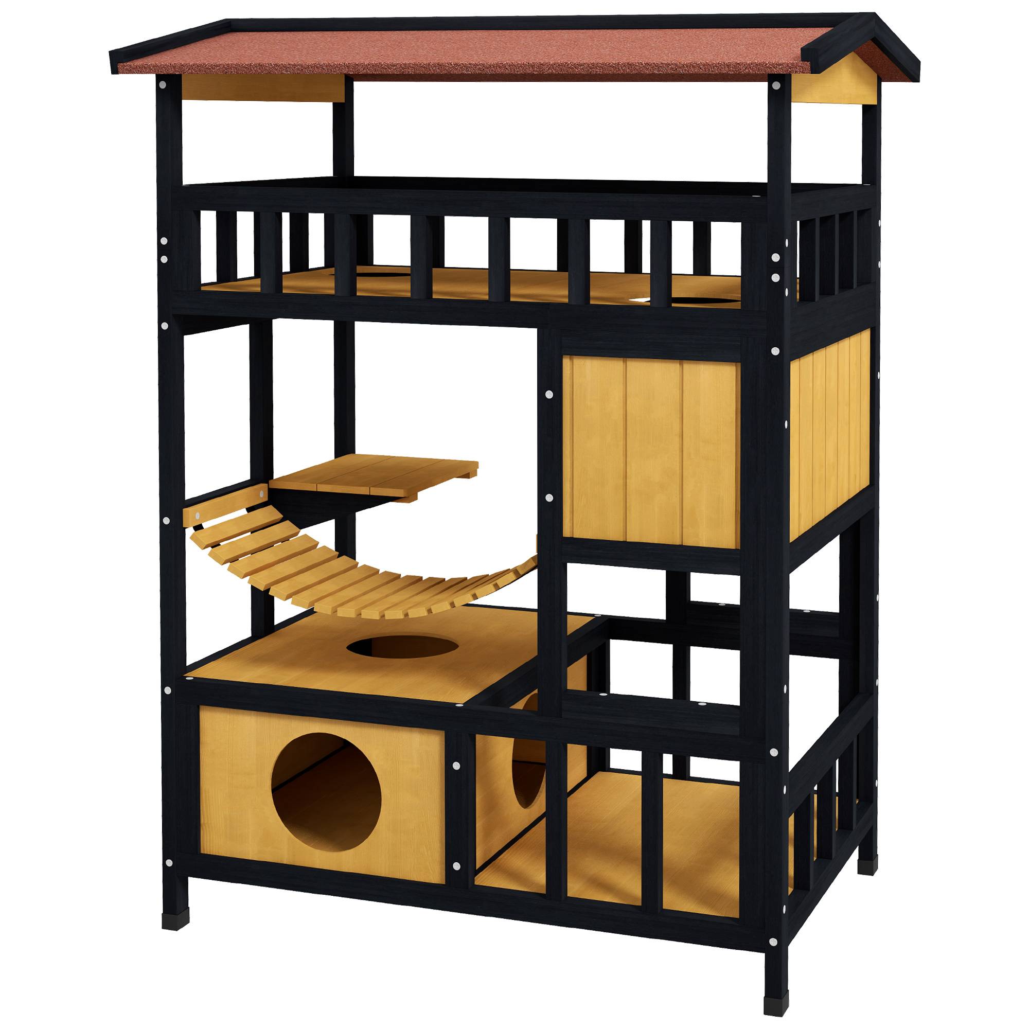 Maisonnette pour chat bois naturel 84 x 60 x 116 cm - PANGIVO - Image 2