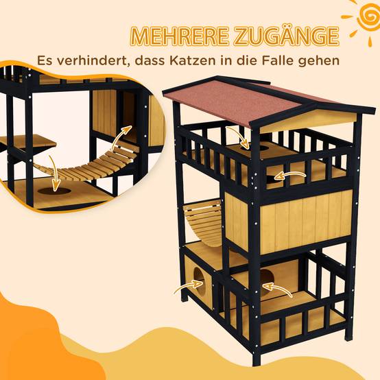 Maisonnette pour chat bois naturel 84 x 60 x 116 cm - PANGIVO - Image 8