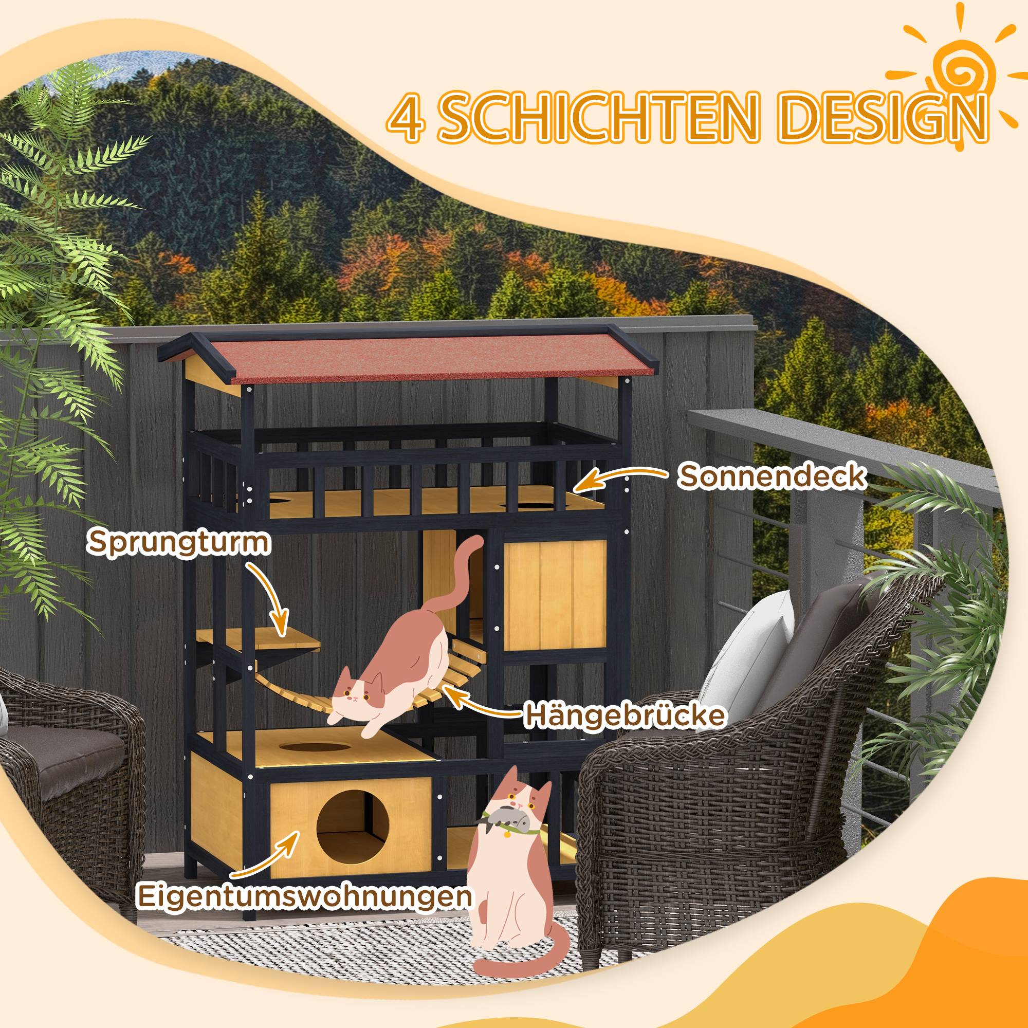 Maisonnette pour chat bois naturel 84 x 60 x 116 cm - PANGIVO - Image 6