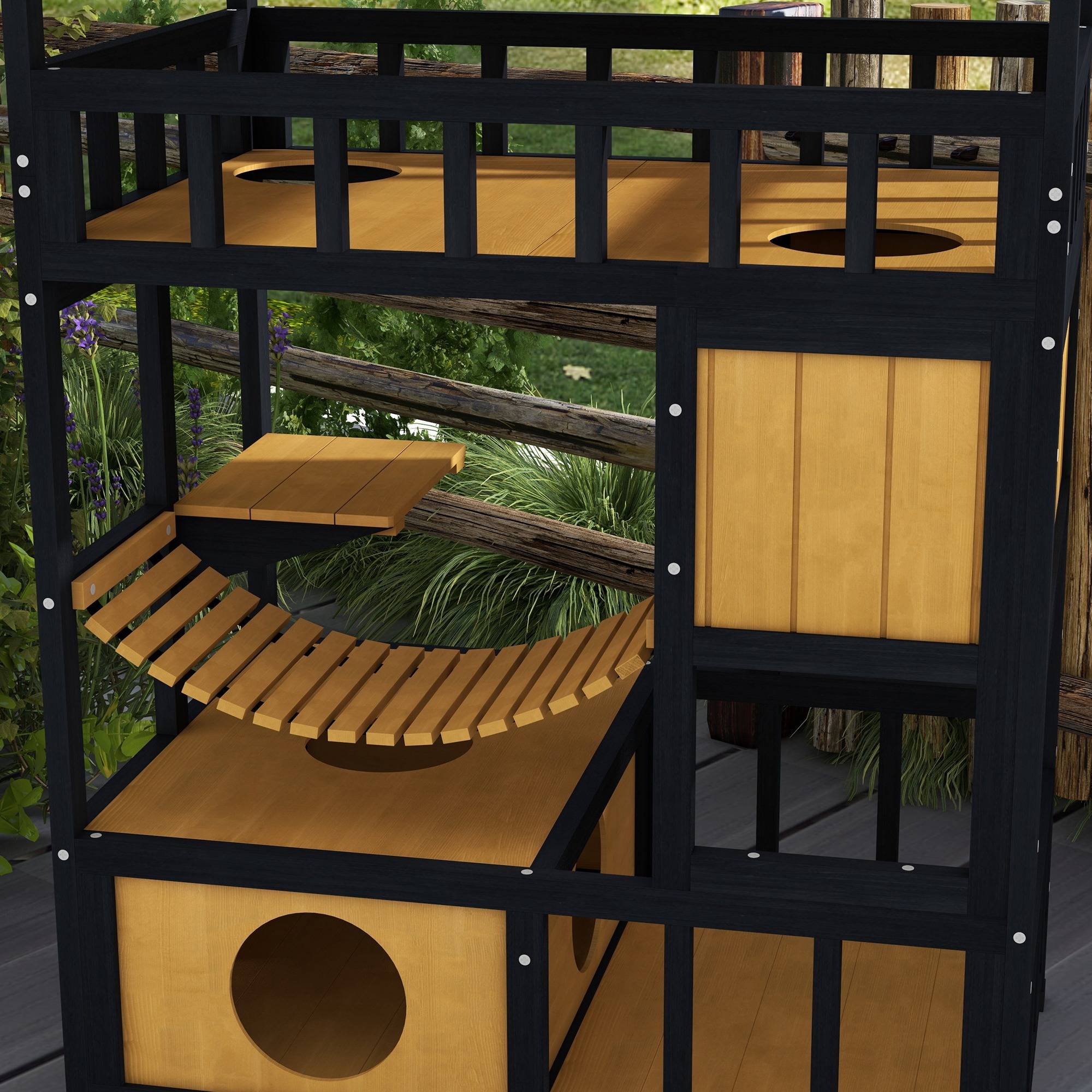 Maisonnette pour chat bois naturel 84 x 60 x 116 cm - PANGIVO - Image 10