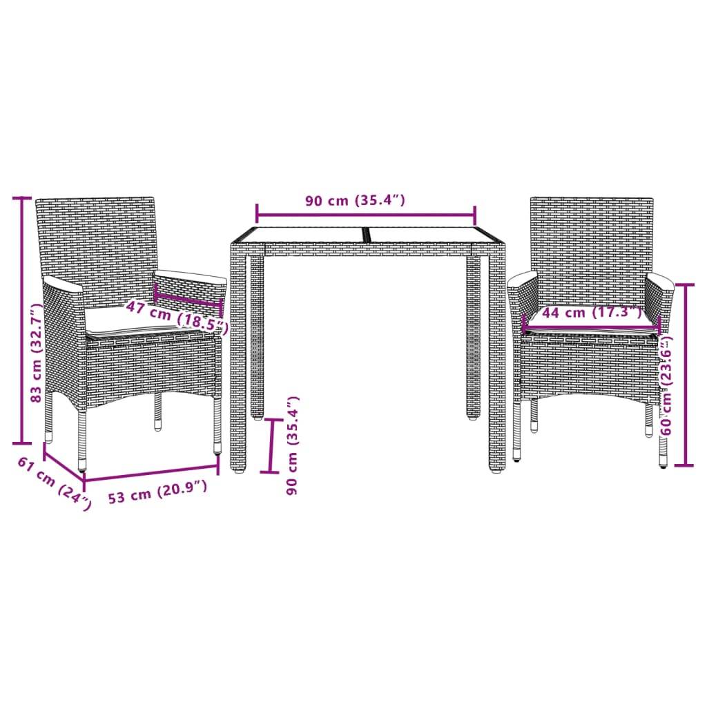 Maison Chic - Ensemble de 3 pcs table de jardin et chaises avec coussins - mobilier de jardin beige rotin acacia-JU2582 - Image 7