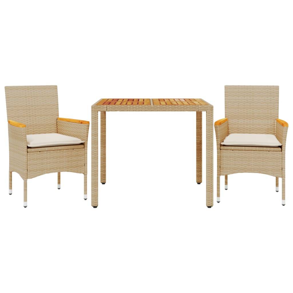Maison Chic - Ensemble de 3 pcs table de jardin et chaises avec coussins - mobilier de jardin beige rotin acacia-JU2582 - Image 1