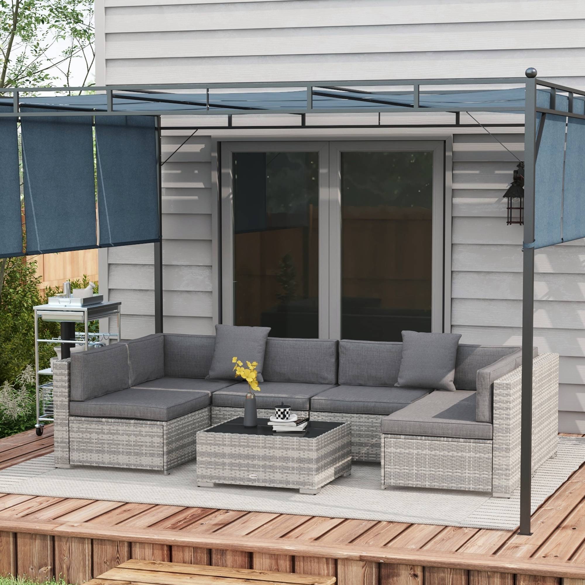 ComfortXL - Salon de jardin modulable 6 places résine tressée terrasse coussins gris - ComfortXL Outdoor Living - Image 3