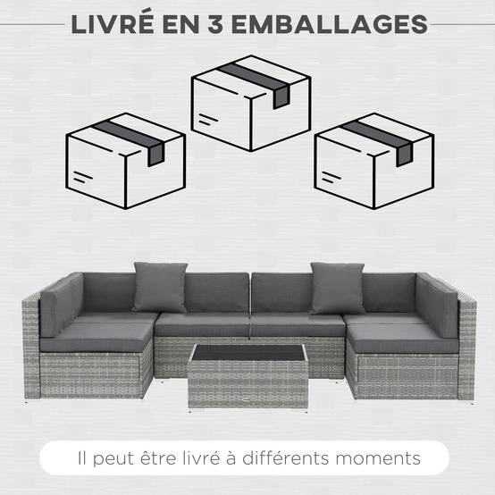 ComfortXL - Salon de jardin modulable 6 places résine tressée terrasse coussins gris - ComfortXL Outdoor Living - Image 10