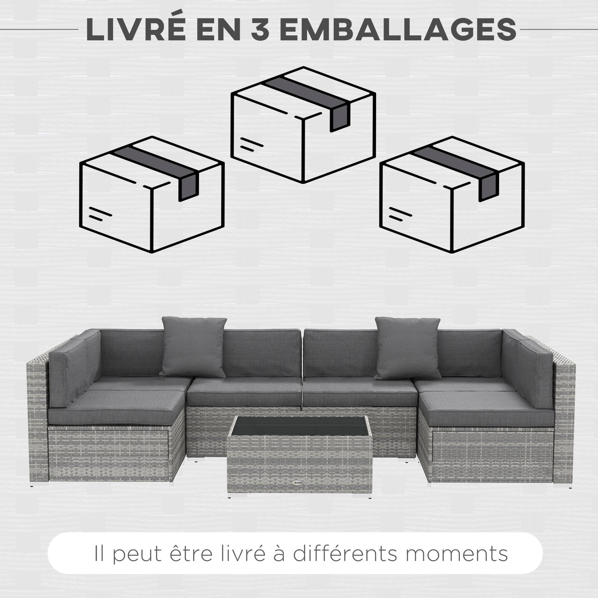 ComfortXL - Salon de jardin modulable 6 places résine tressée terrasse coussins gris - ComfortXL Outdoor Living - Image 10