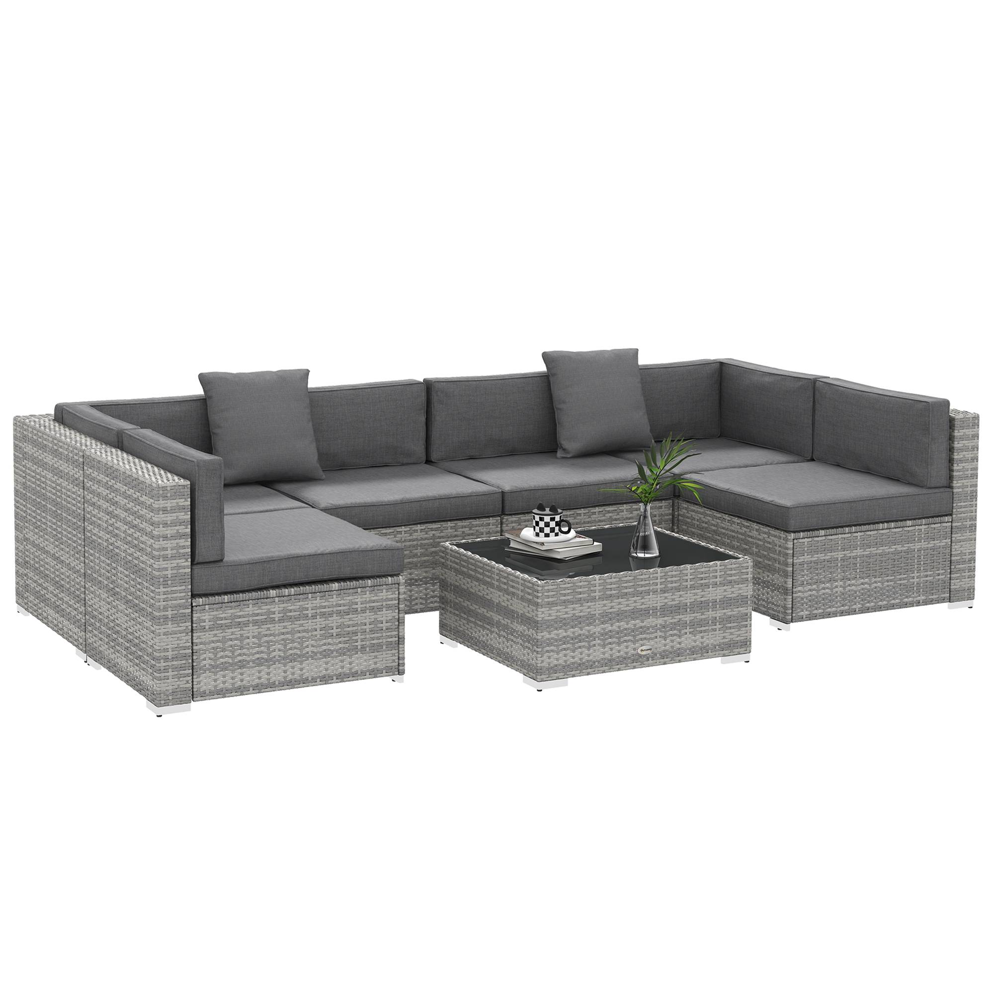 Salon de jardin modulable 6 places résine tressée terrasse coussins gris - ComfortXL Outdoor Living